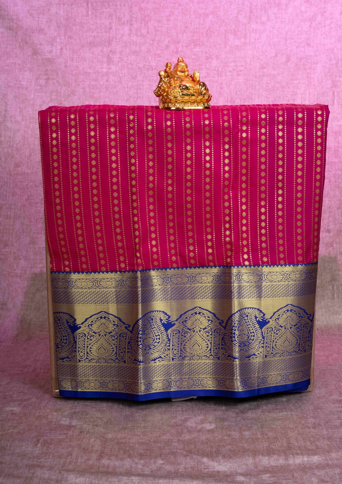 Semi Silk Pattu Pavadai (Dark Pink) With Royal Blue Blouse 36"