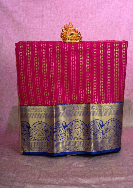 Mix Pattu Pavadai (Dark Pink) With Royal Blue Blouse 36"