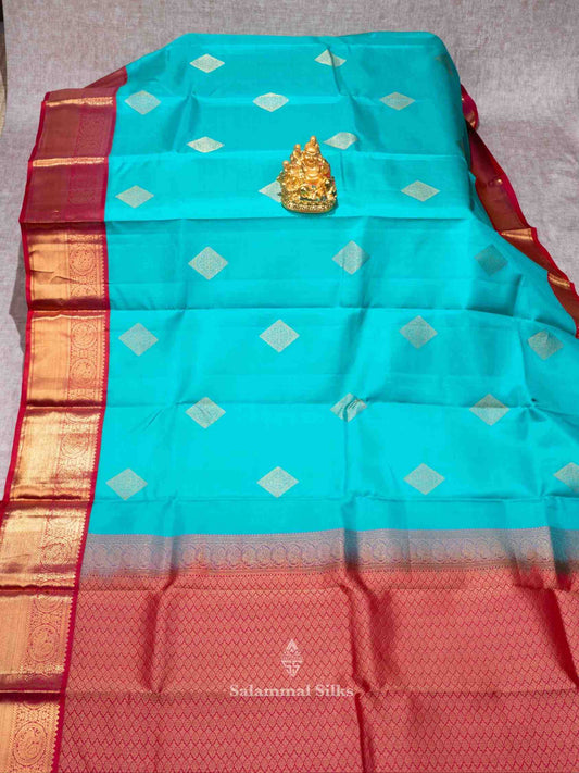 Rexona Green Color Kanjivaram Pure Silk Saree with Maroon Border and Blouse