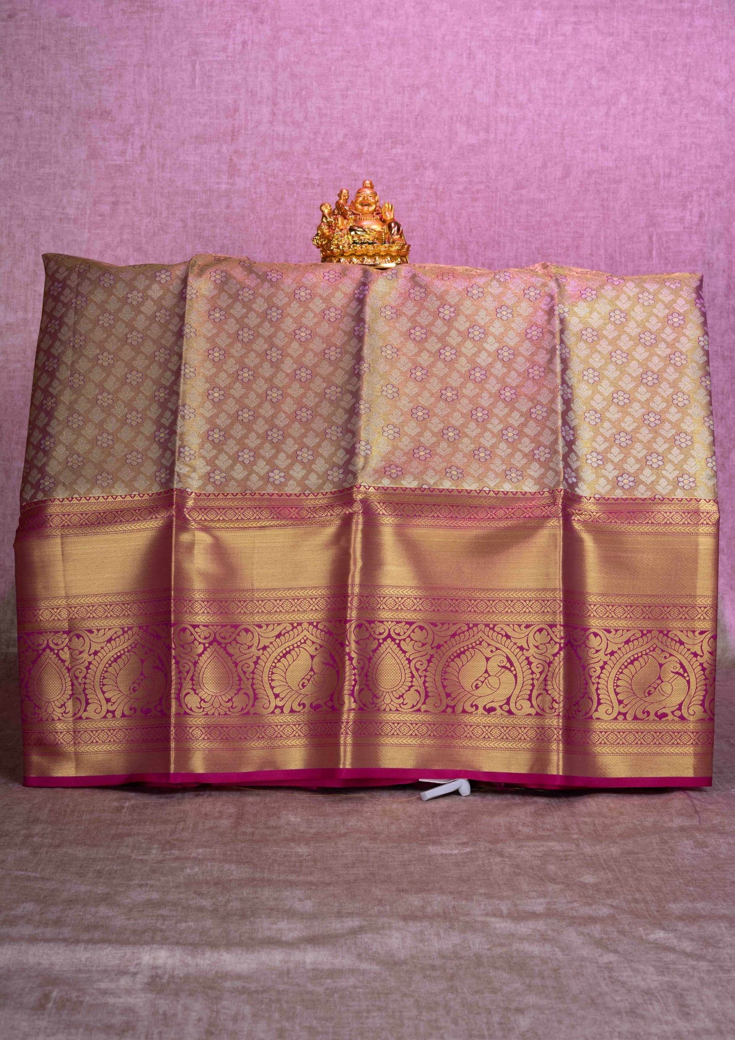 Mix Silk Pattu Pavadai ( Mustard Yellow Tissue ) With Tissue Blouse  44"