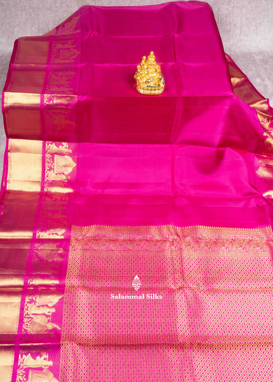 Pink Color Kanjivaram Pure Silk Saree with Pallakku fancy Border and Blouse