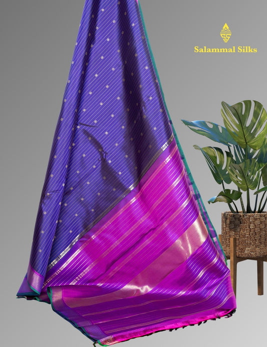 Kanjivaram Violet Pure Silk Saree 2G Zari With Majentha Plain Blouse