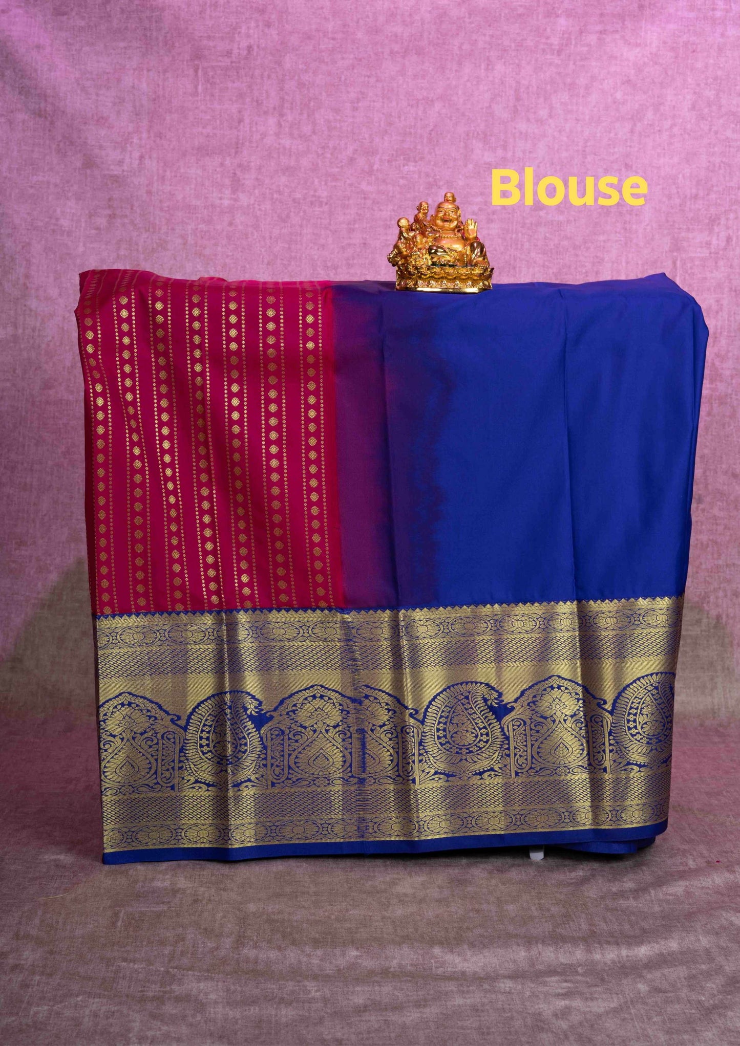 Mix Pattu Pavadai (Dark Pink) With Royal Blue Blouse 36"