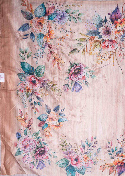 Sandal Pure Fancy Tussar Saree With Floral Blouse