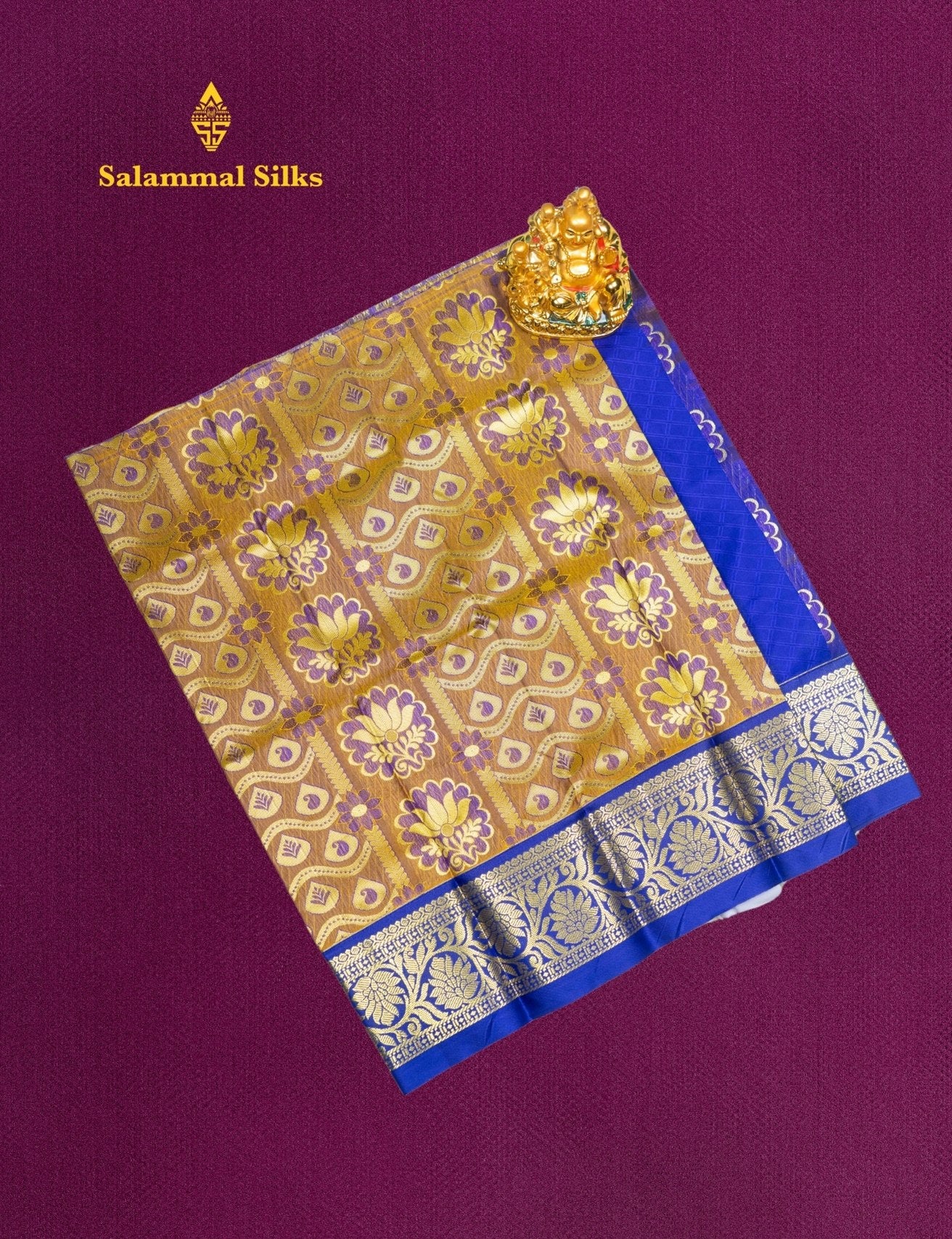 Mix Pattu Pavadai (Mustard Yellow) With Blue Blouse 18"