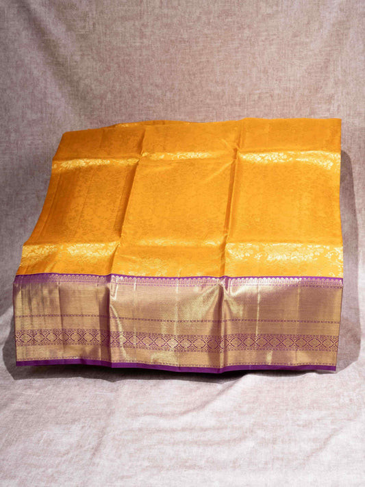 Pure Silk Pattu Pavadai ( Mustard Yellow ) With Violet Blouse 44"