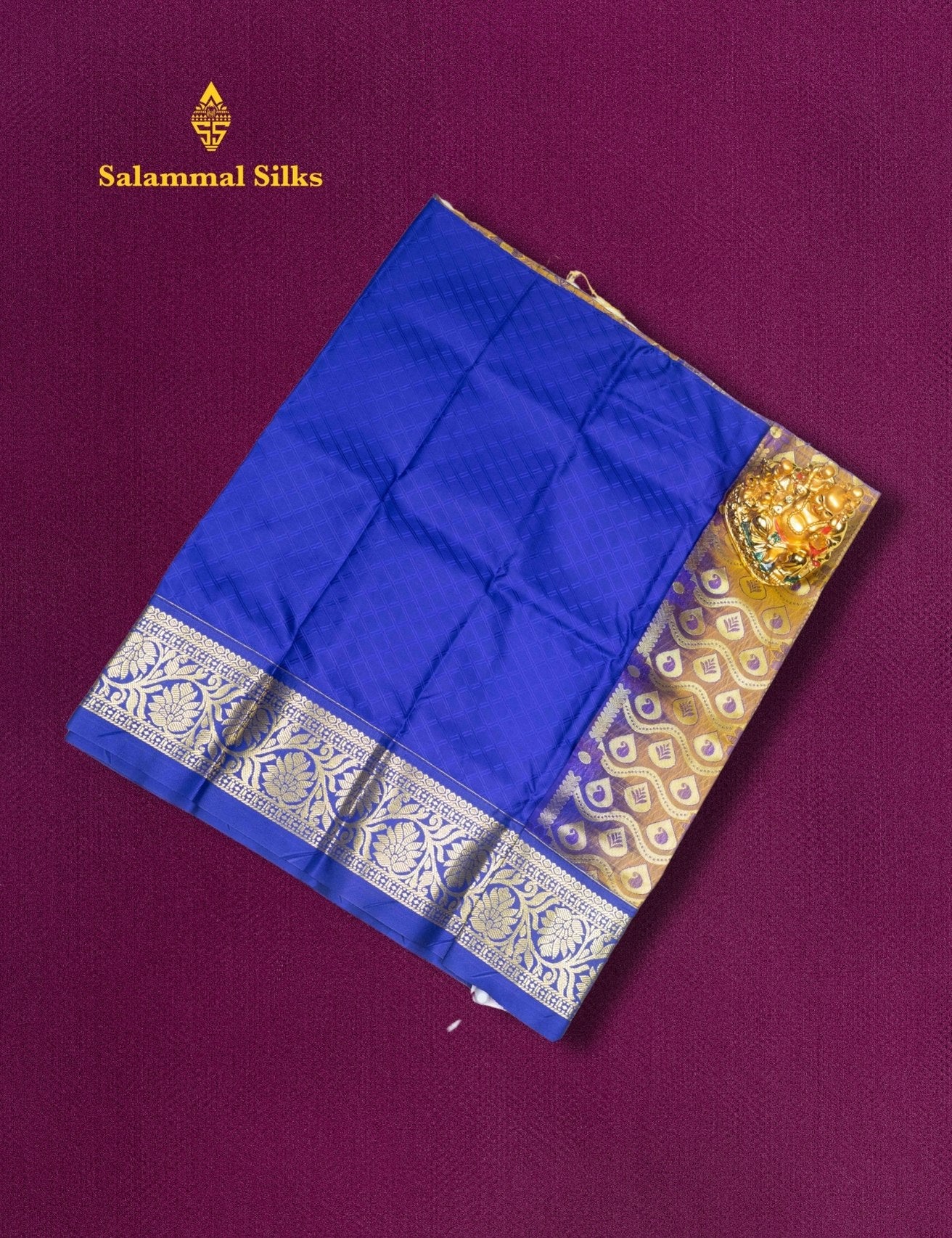 Mix Pattu Pavadai (Mustard Yellow) With Blue Blouse 18"