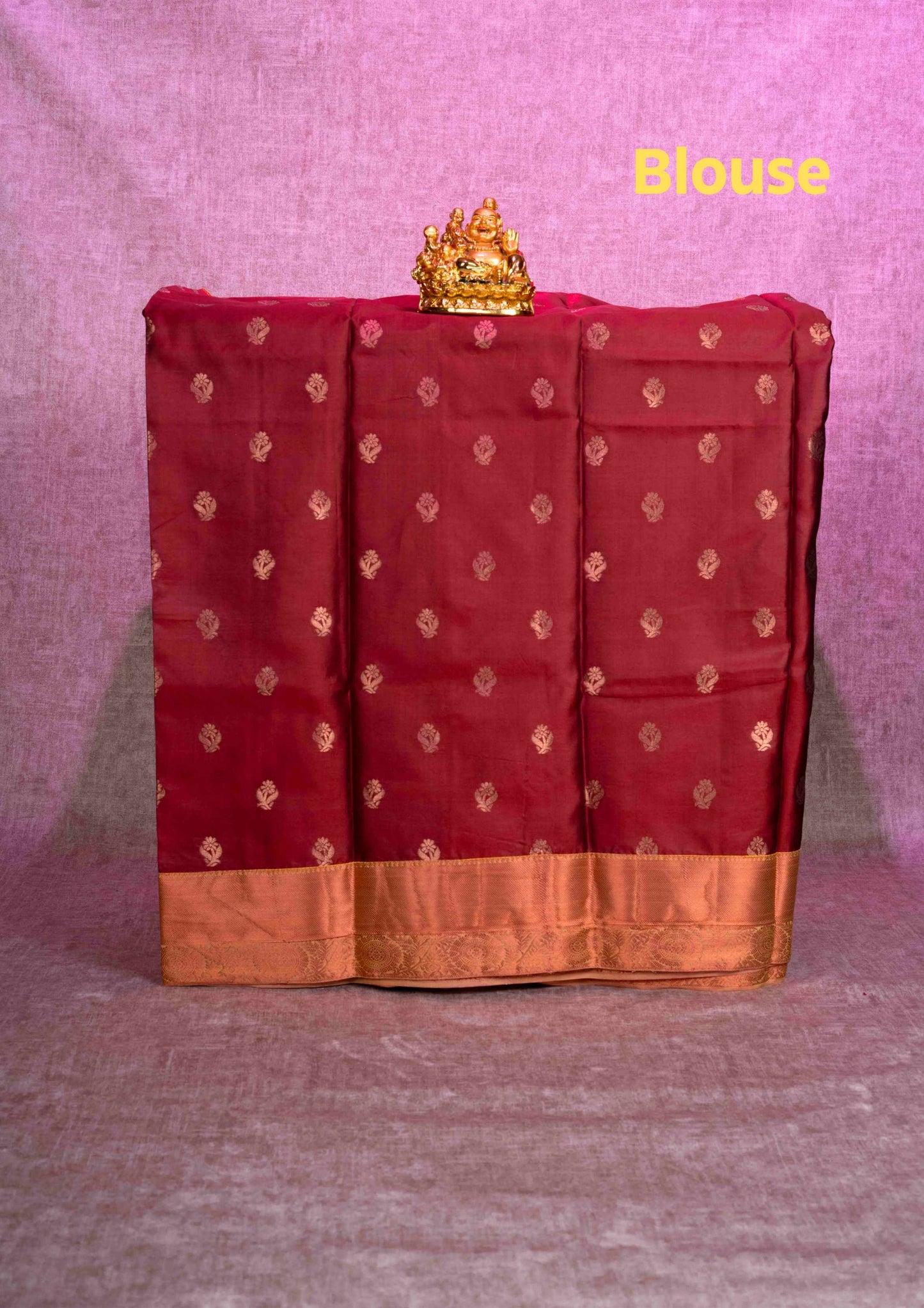 Semi Silk Pattu Pavadai (Empose Zari Butta Yellow Colour) With Maroon Blouse 36"