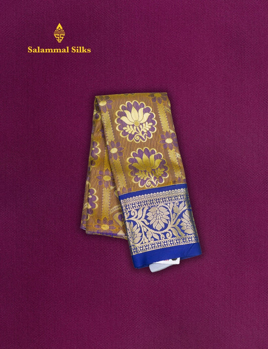 Mix Pattu Pavadai (Mustard Yellow) With Blue Blouse 18"