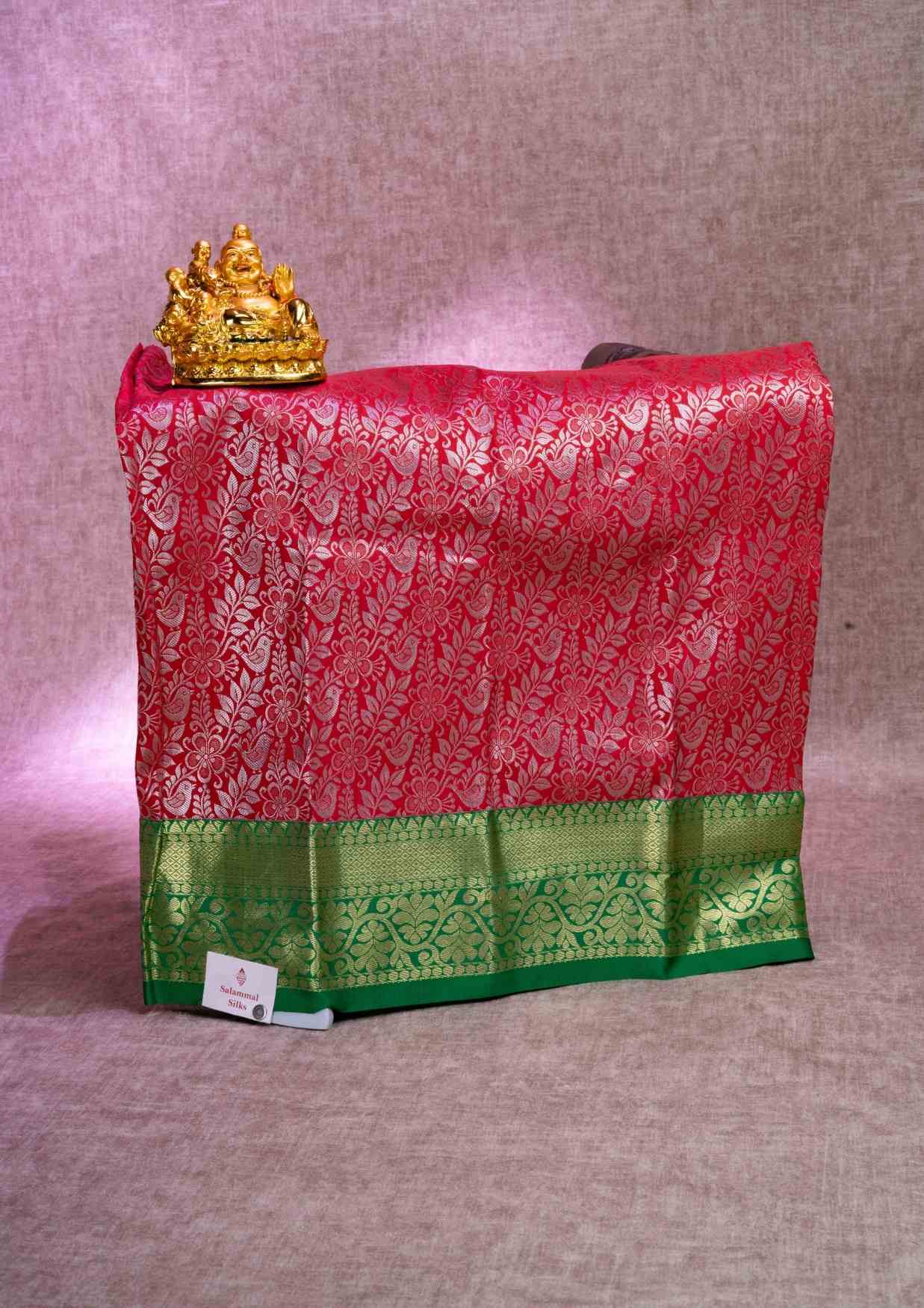 Semi Pattu Pavadai ( Red ) With Green Blouse 18"