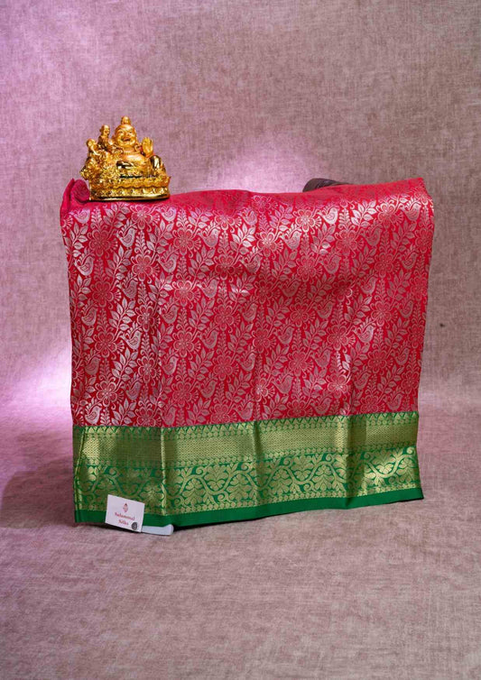 Mix Pattu Pavadai ( Red ) With Green Blouse 18"