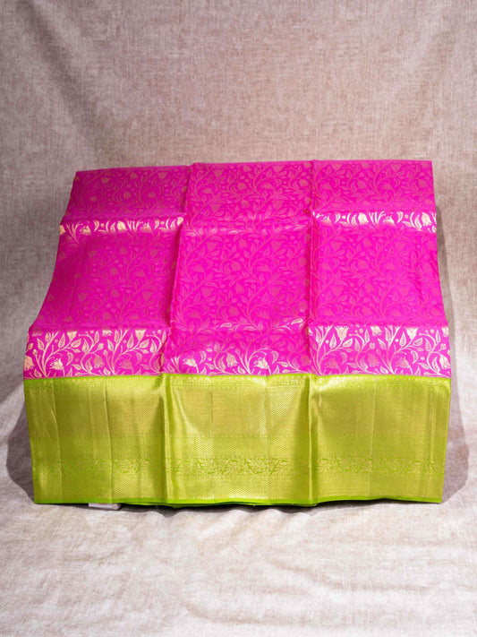 Pure Silk Pattu Pavadai (Pink) With Parrot Green Blouse 44"