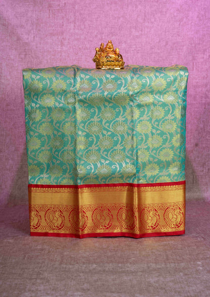 Mix Pattu Pavadai (Rexsona Green Tissue) With Maroon Blouse 36"