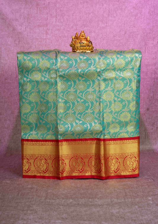 Mix Pattu Pavadai (Rexsona Green Tissue) With Maroon Blouse 36"