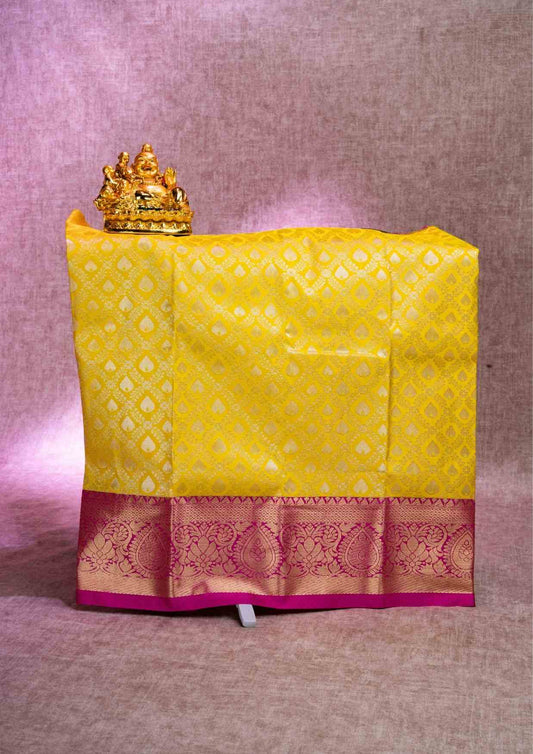 Mix Pattu Pavadai ( Yellow ) With Pink Blouse 18"