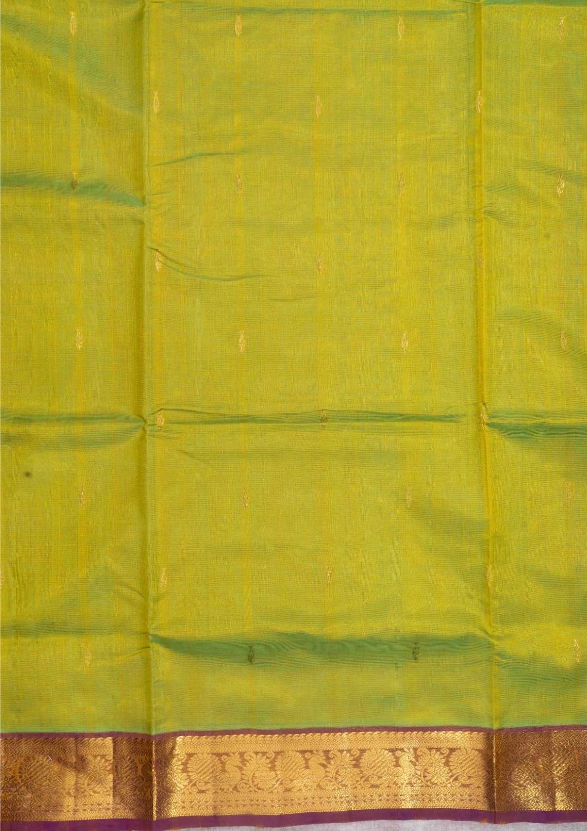 Manthulir Yellow Kanjivaram Pure Silk Cotton with Violet Blouse