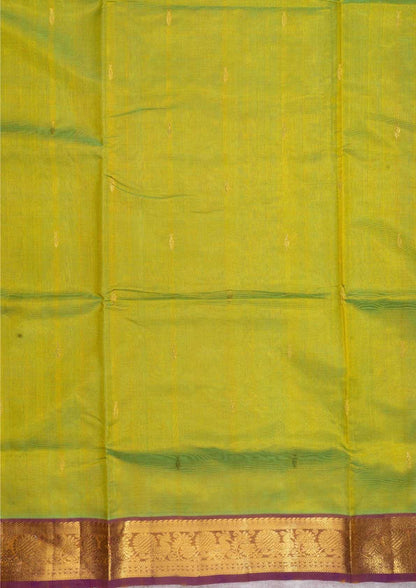 Manthulir Yellow Kanjivaram Pure Silk Cotton with Violet Blouse