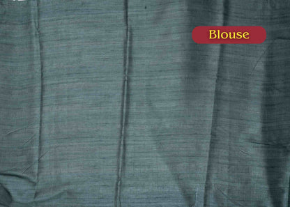 Cream Green Pure Fancy Tussar Saree With Plain Blouse