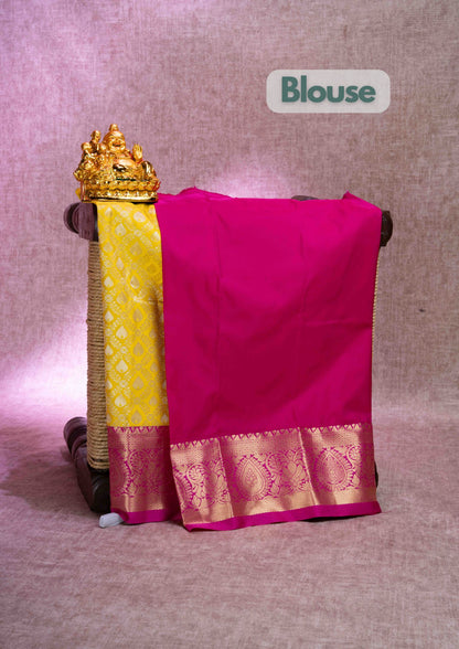 Mix Pattu Pavadai ( Yellow ) With Pink Blouse 18"