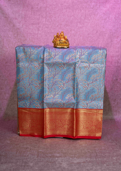 Semi Silk Pattu Pavadai ( Ice Blue ) With Red Blouse 36"