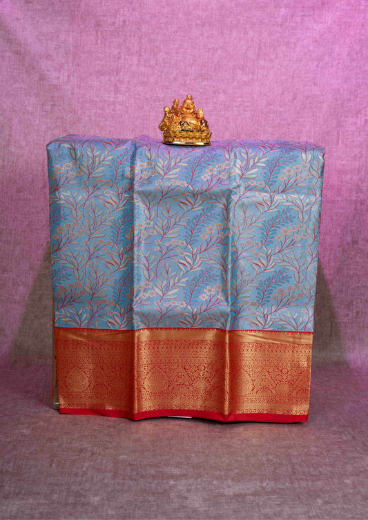 Mix Pattu Pavadai ( Ice Blue ) With Red Blouse 36"