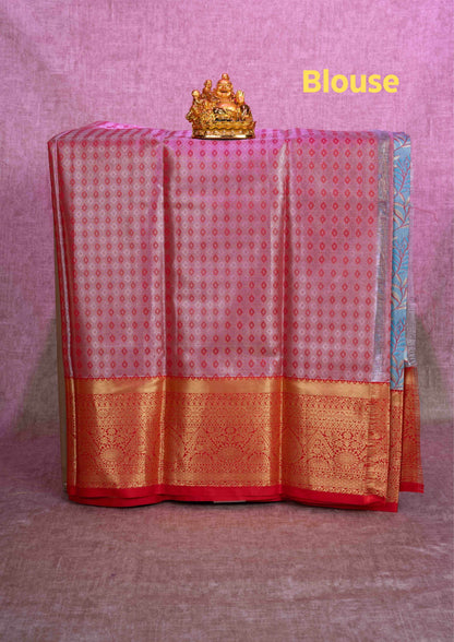 Semi Silk Pattu Pavadai ( Ice Blue ) With Red Blouse 36"