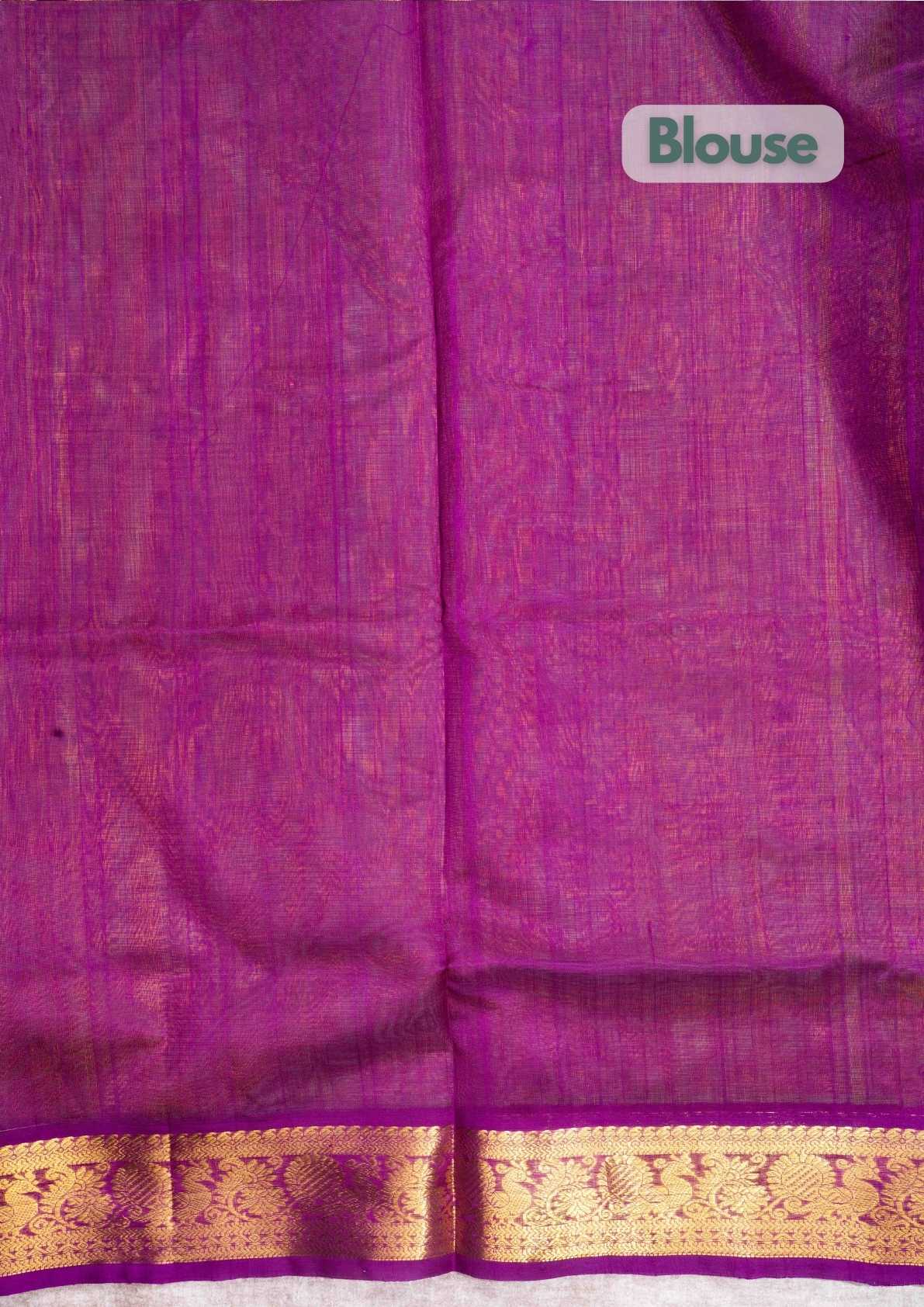 Manthulir Yellow Kanjivaram Pure Silk Cotton with Violet Blouse