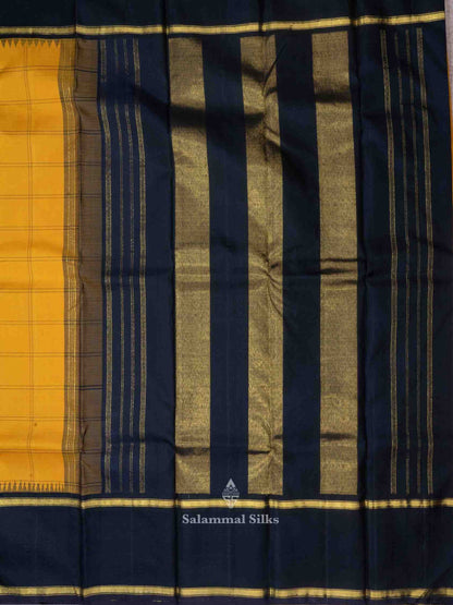 Mustard Color Kanjivaram Pure Silk Saree Black Temple Border with Blouse