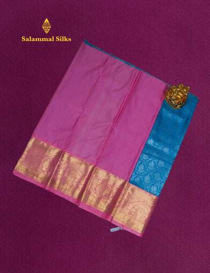 Mix Pattu Pavadai ( Sky Blue ) With Baby Pink Blouse 27"