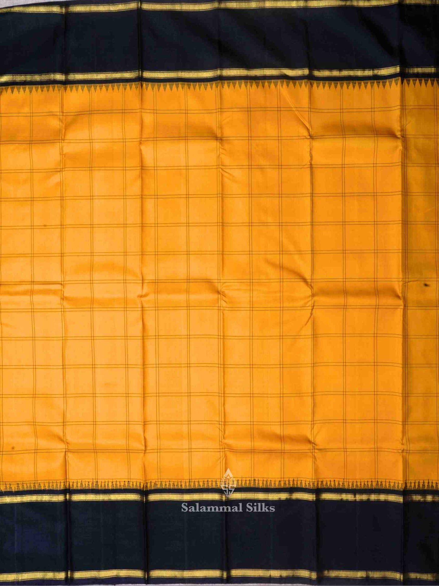 Mustard Color Kanjivaram Pure Silk Saree Black Temple Border with Blouse