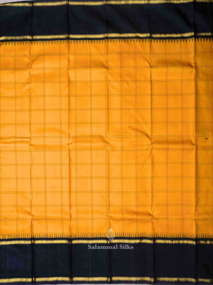 Mustard Color Kanjivaram Pure Silk Saree Black Temple Border with Blouse