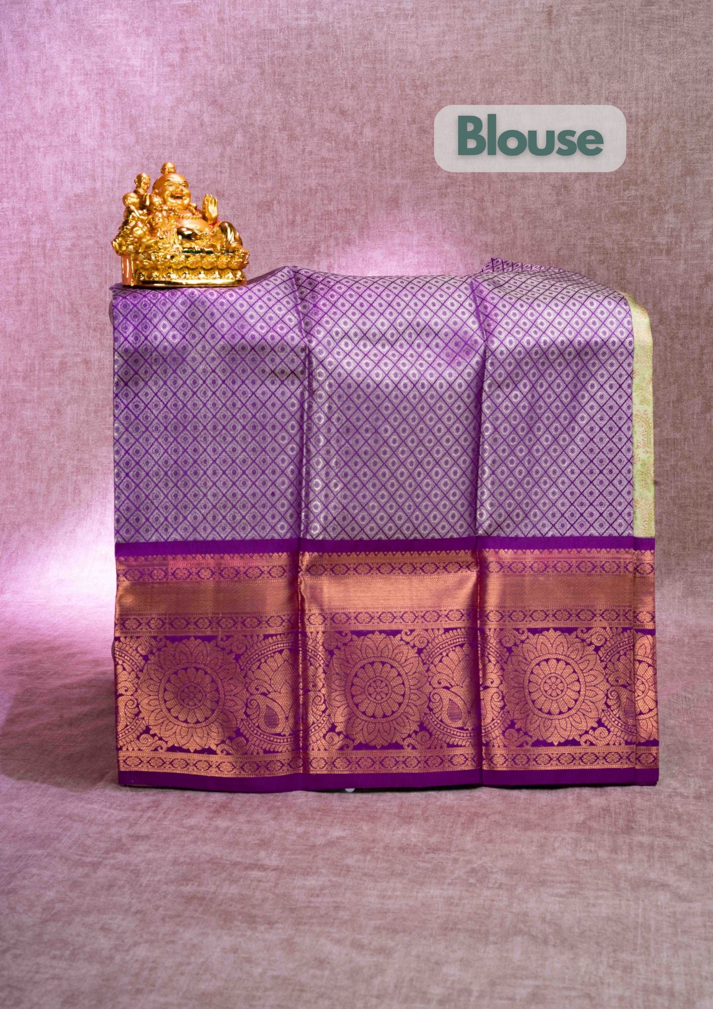 Pure Silk Pattu Pavadai (Parrot Green Tissue) With Violet Blouse 27"