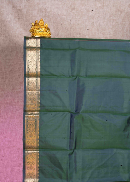 Kanjivaram Olive Green Pure Silk Saree With Green Blouse