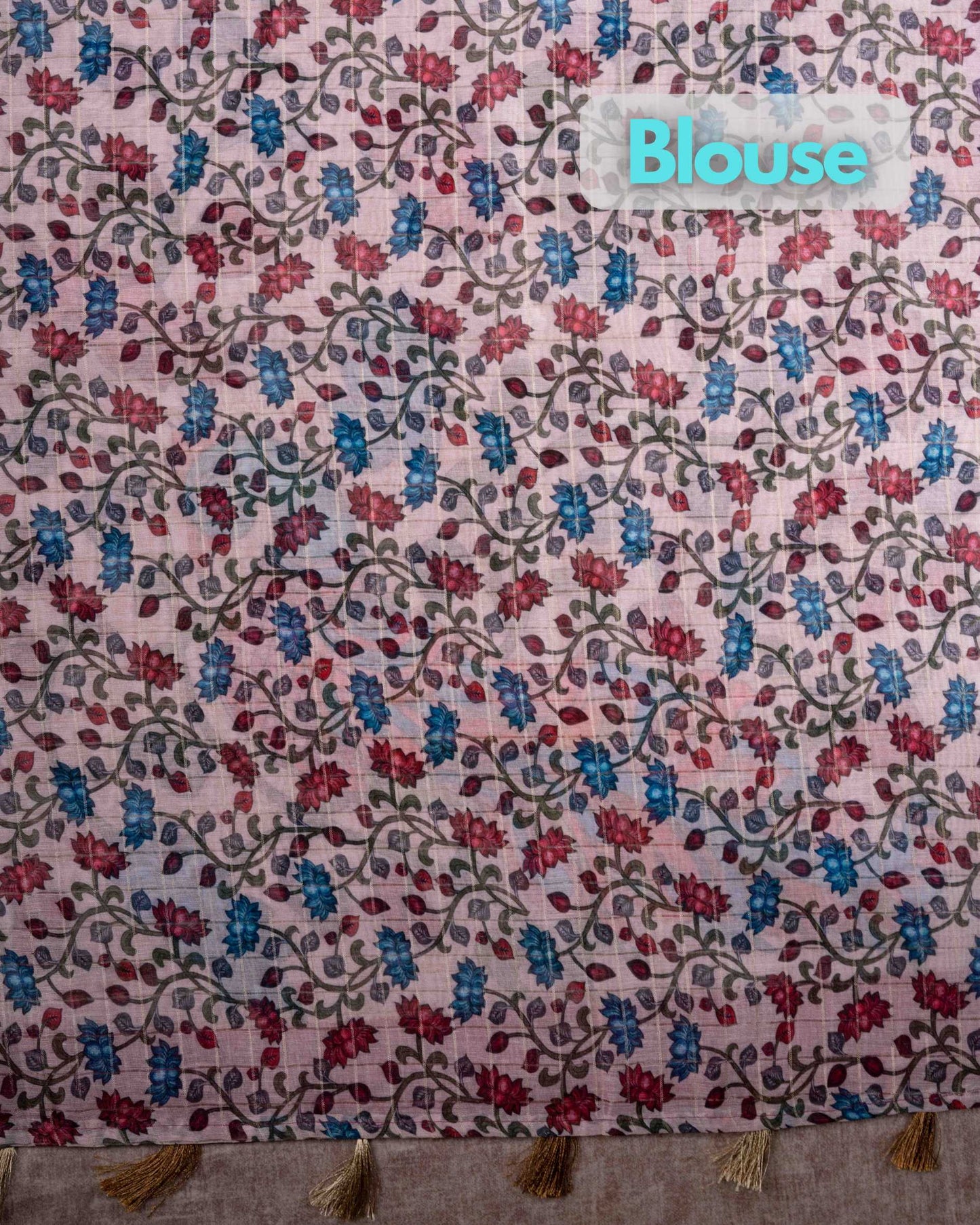 Fancy Cotton Mix Saree MultiColour Body Checks With Floral Kalamkari Blouse