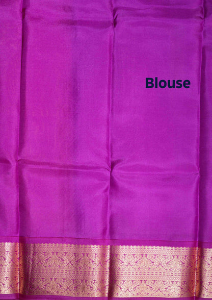 Orange Shade Kanjivaram Pure Silk Saree With Magenta Rose Blouse