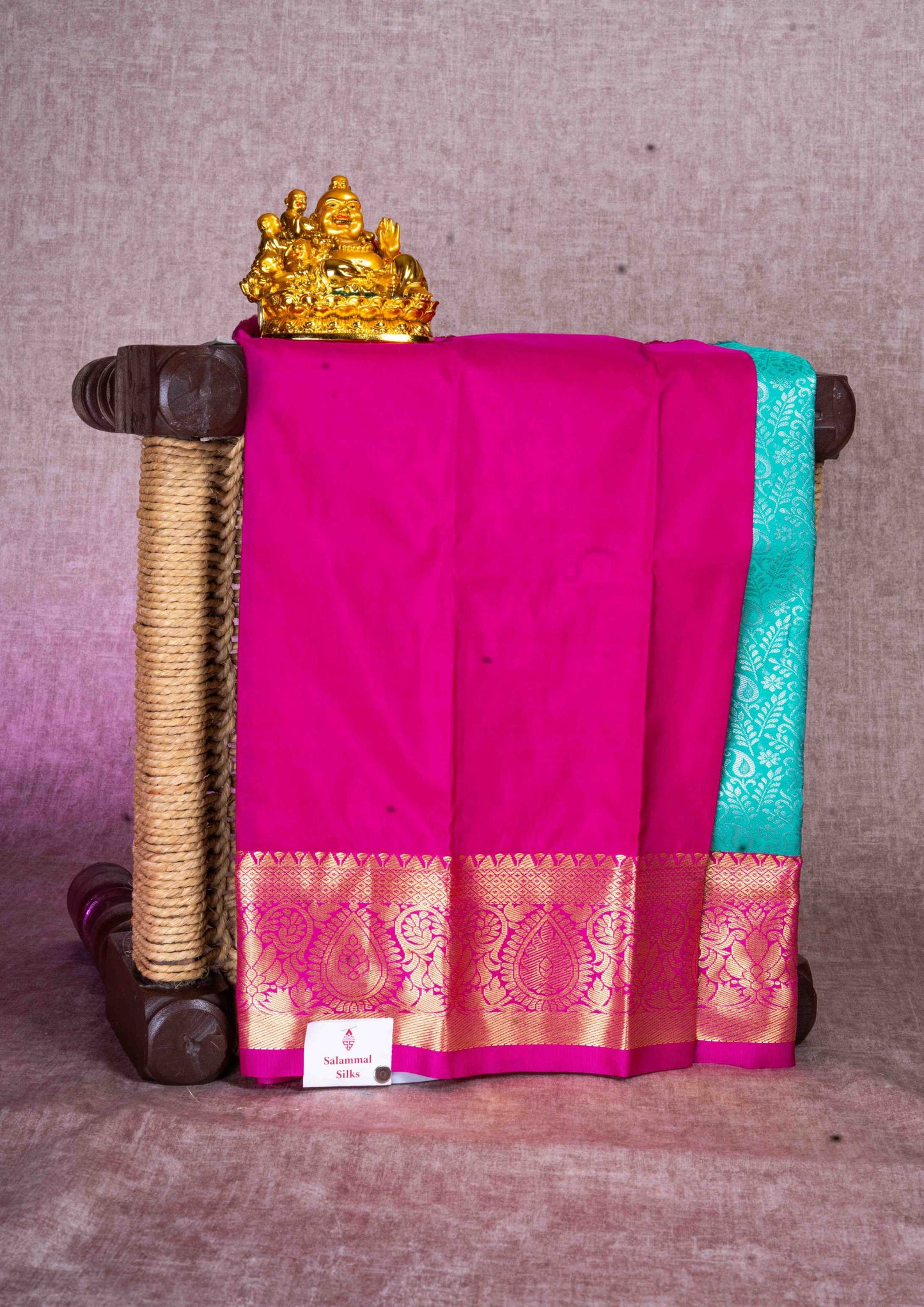 Mix Pattu Pavadai (Saffire Green) With Pink Blouse 18"