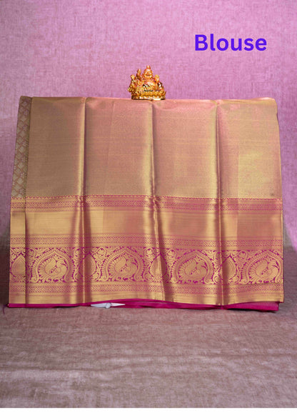 Mix Silk Pattu Pavadai ( Mustard Yellow Tissue ) With Tissue Blouse  44"