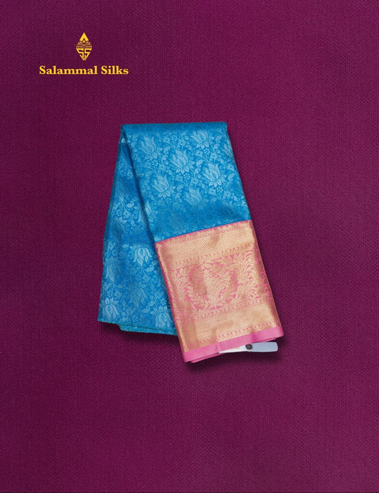 Mix Pattu Pavadai ( Sky Blue ) With Baby Pink Blouse 27"