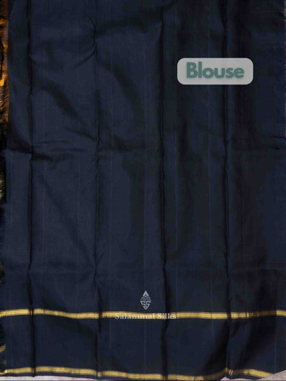 Mustard Color Kanjivaram Pure Silk Saree Black Temple Border with Blouse