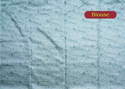 Cream Green Pure Fancy Tussar Saree With Floral Print Blouse
