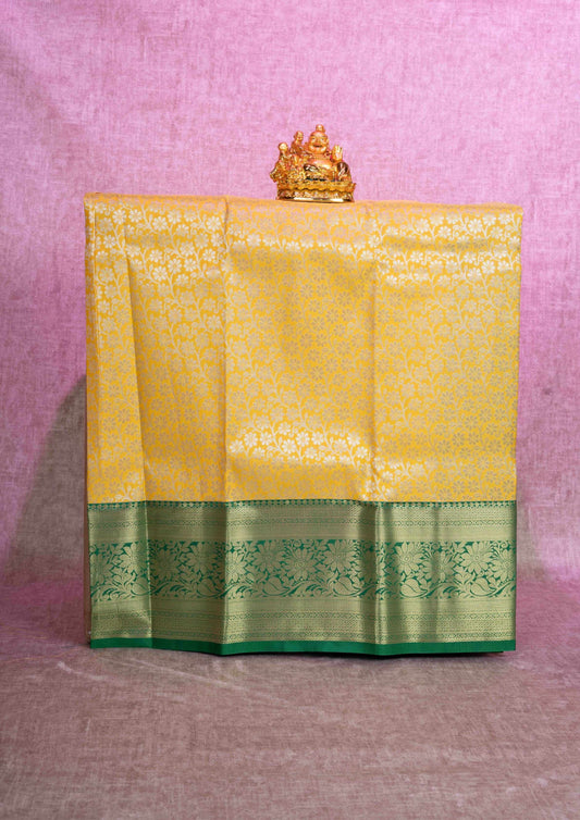 Mix Pattu Pavadai ( Yellow ) With Green Blouse 36"