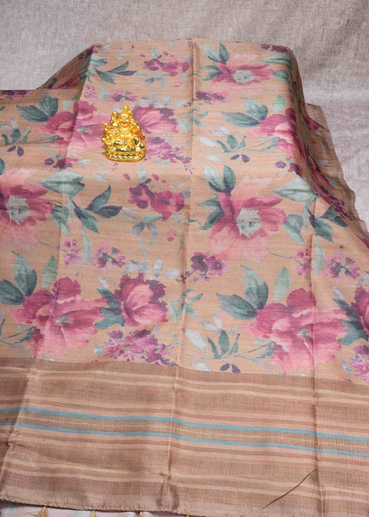 Olive Mustard Yellow Pure Fancy Tussar Saree With Plain Blouse