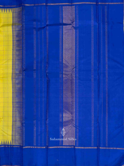 Lemon Yellow Kanjivaram Pure Silk Saree Ink Blue Temple Border with Blouse