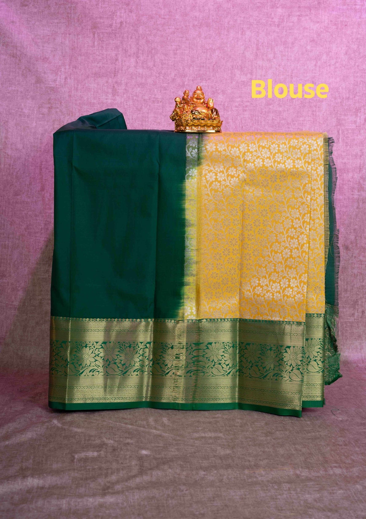 Mix Pattu Pavadai ( Yellow ) With Green Blouse 36"