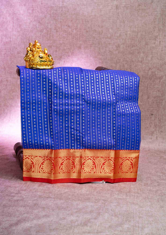 Mix Pattu Pavadai ( Royal Blue ) With Red Blouse 18"