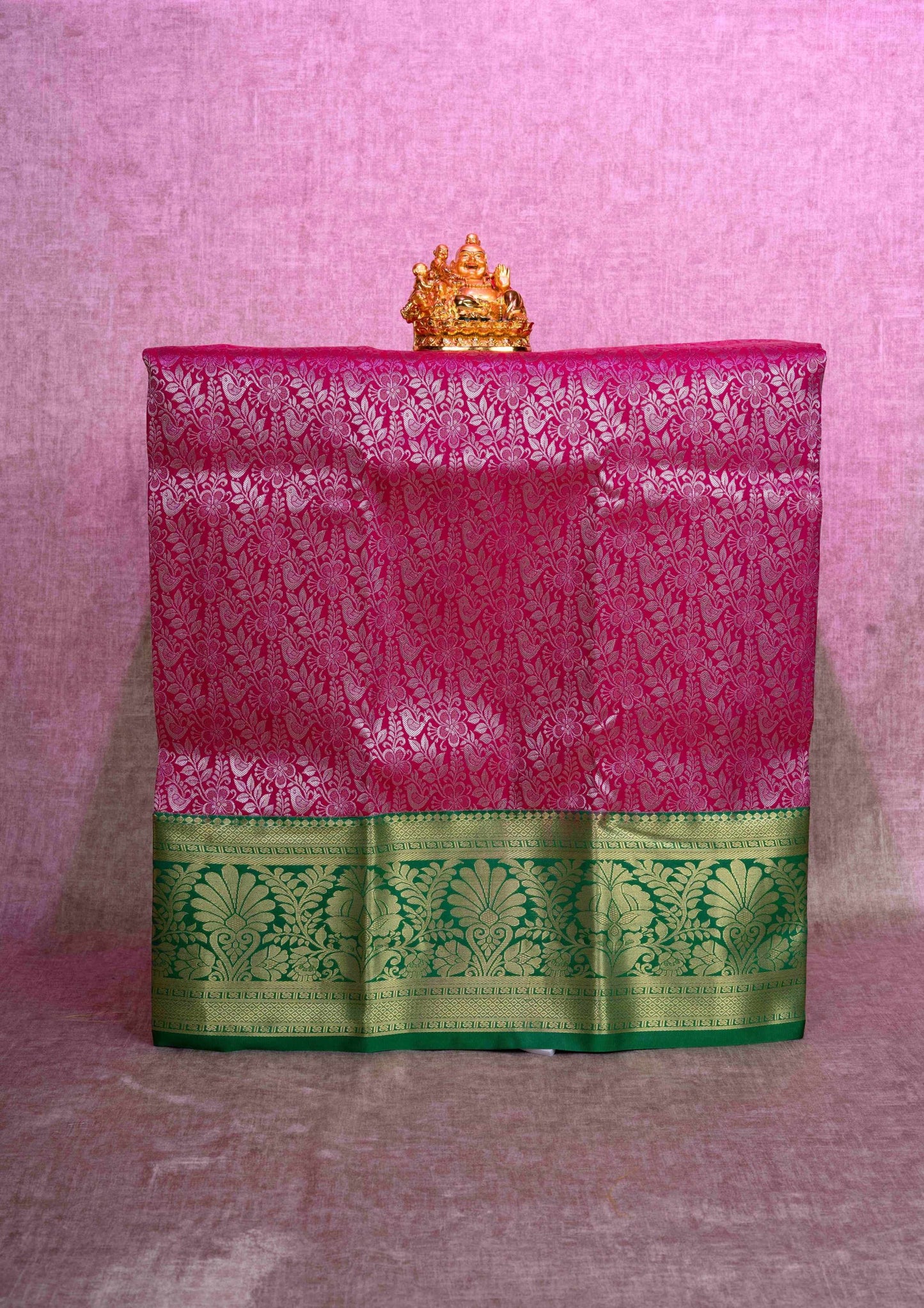 Mix Pattu Pavadai ( Pink ) With Green Blouse 36"