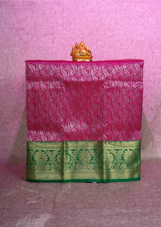 Mix Pattu Pavadai ( Pink ) With Green Blouse 36"