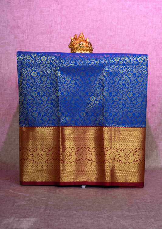 Mix Pattu Pavadai ( Royal Blue ) With Maroon Blouse 36"