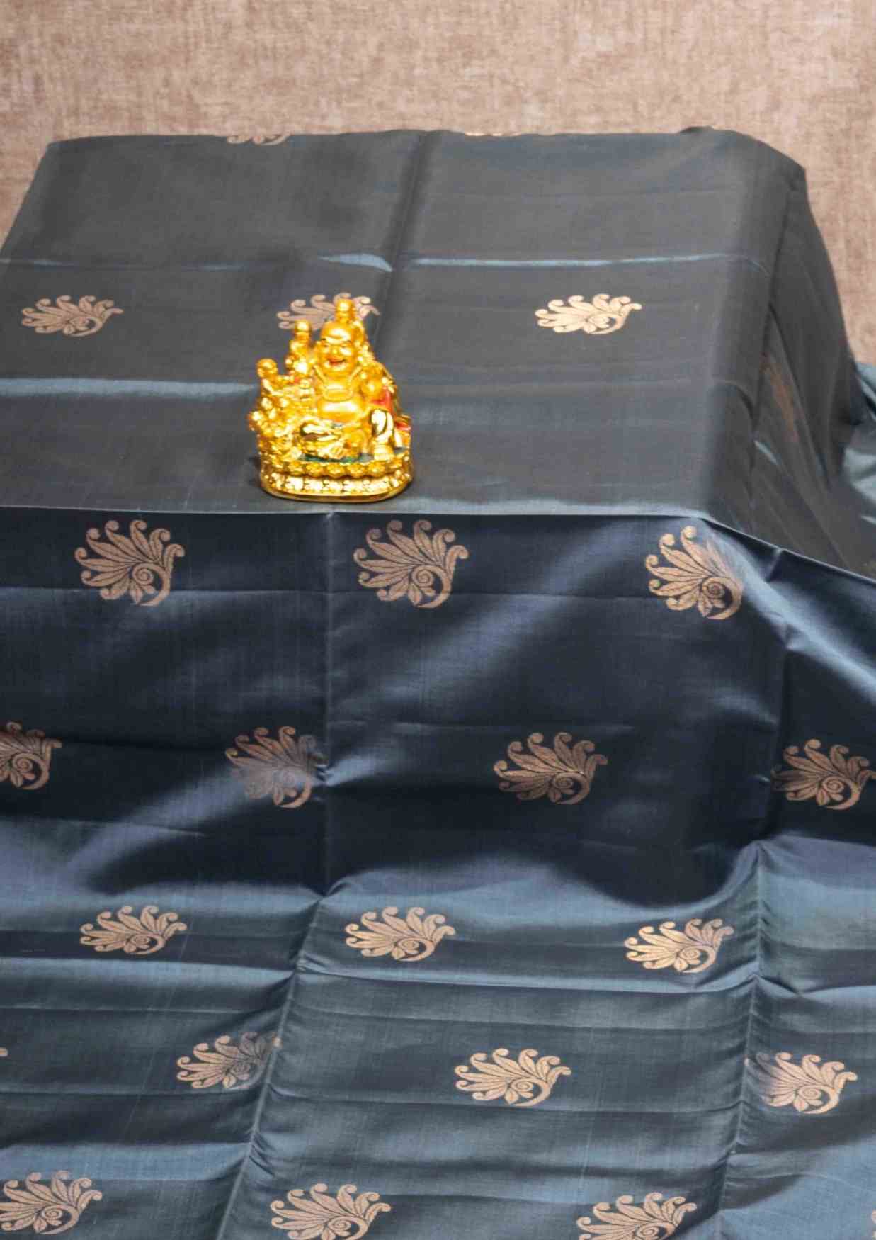 Gray Pure Soft Silk Saree With Violet Blouse