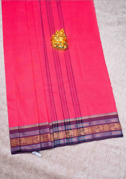 Kanjivaram Pure Cotton Plain Saree Pink Colour WithOut Blouse